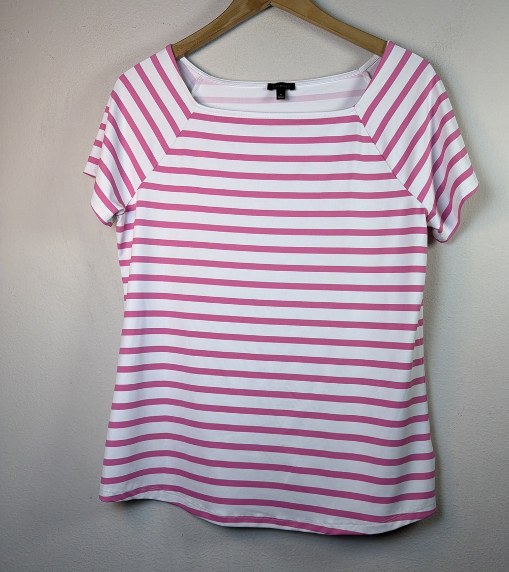 Talbots Women's Square Neck Pink White Striped athletic Performance medium